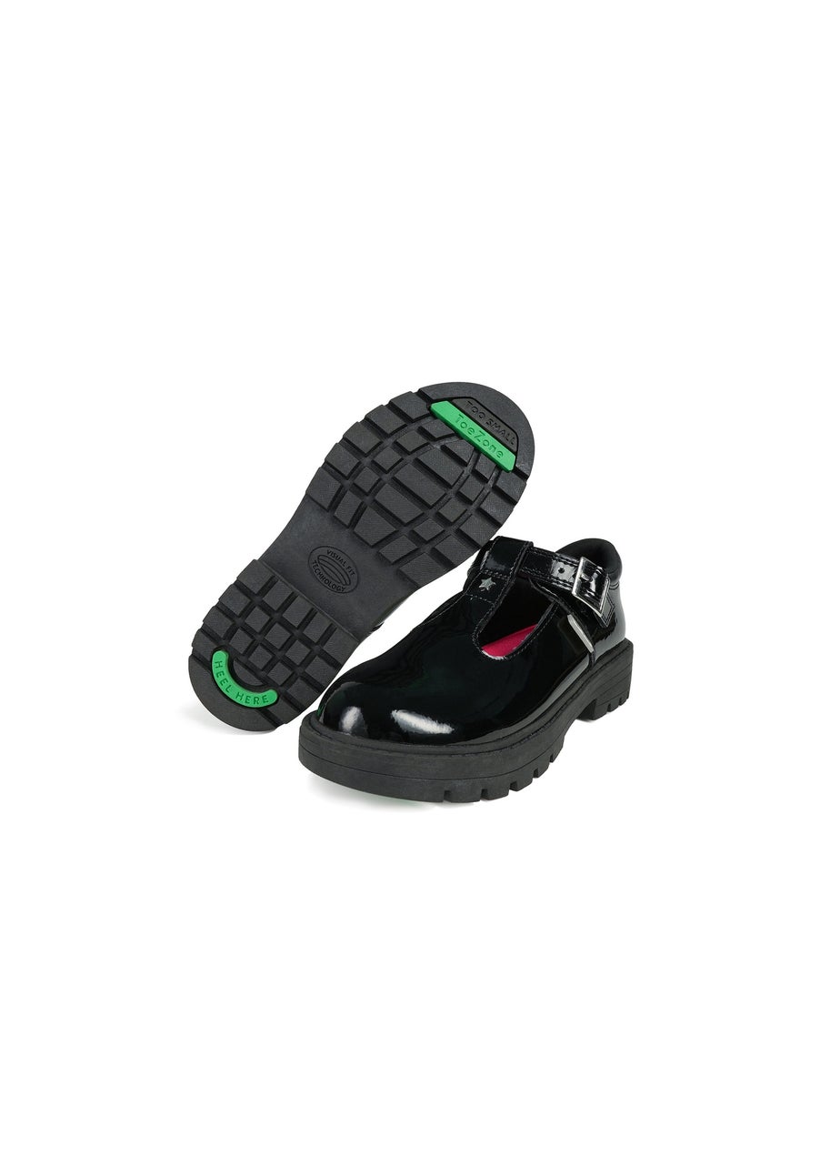 ToeZone Girls Black Olivia Patent Star Buckle School Shoe