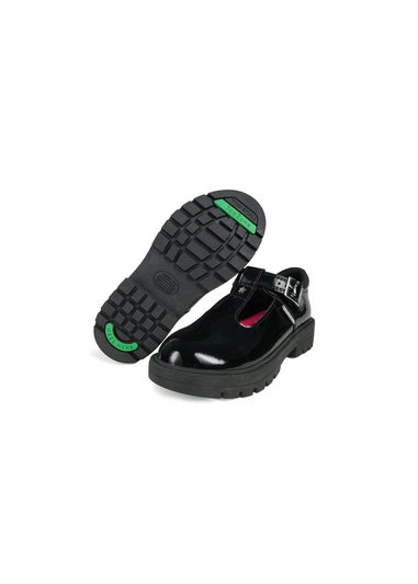 ToeZone Girls Black Olivia Patent Star Buckle School Shoe