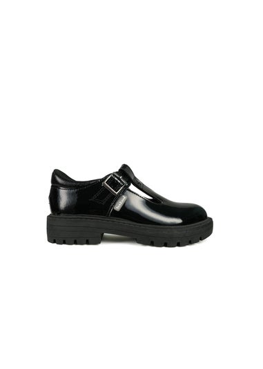 ToeZone Girls Black Olivia Patent Star Buckle School Shoe