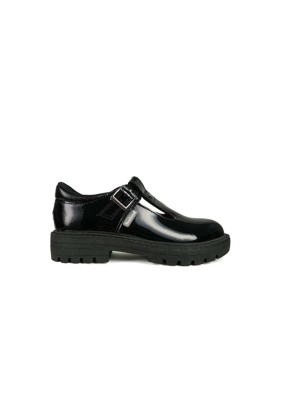 ToeZone Girls Black Olivia Patent Star Buckle School Shoe