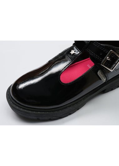 ToeZone Girls Black Olivia Patent Star Buckle School Shoe