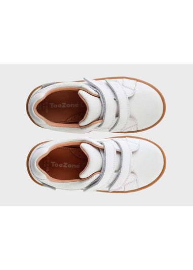 ToeZone Girls White Ariel Suede Rip Tape Trainers
