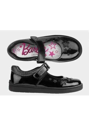 ToeZone Girls Black Barbie Patent Rip Tape School Shoe