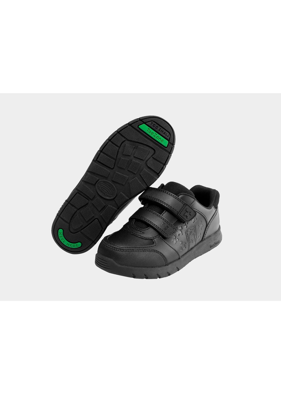 ToeZone Boys Black Minecraft Rip Tape School Shoe