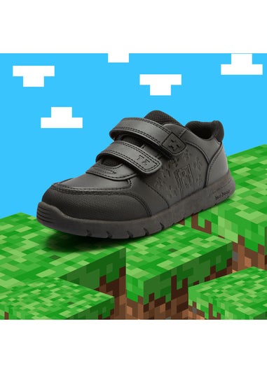 ToeZone Boys Black Minecraft Rip Tape School Shoe