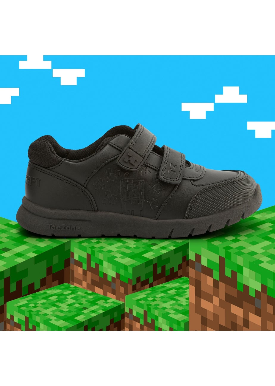 ToeZone Boys Black Minecraft Rip Tape School Shoe