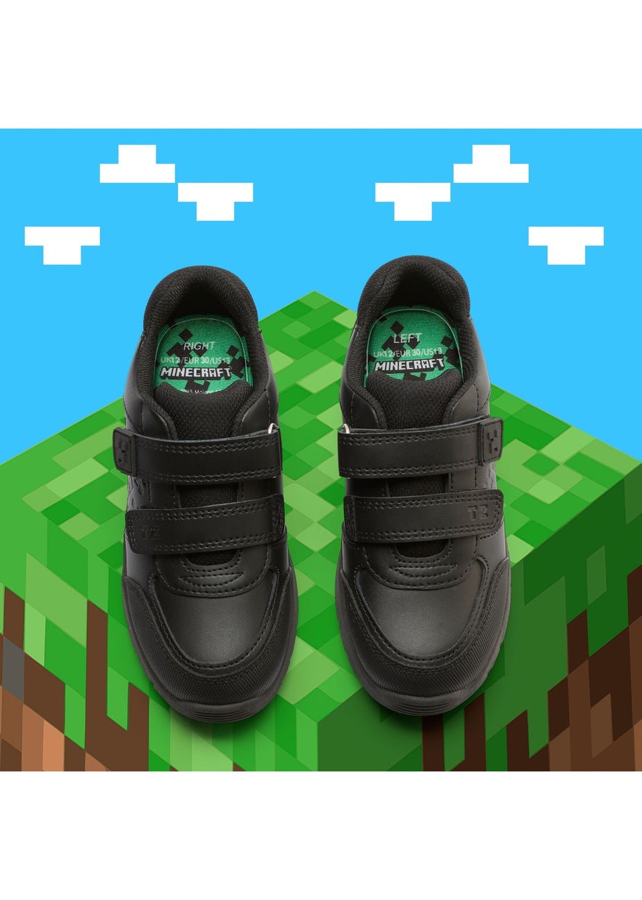 ToeZone Boys Black Minecraft Rip Tape School Shoe