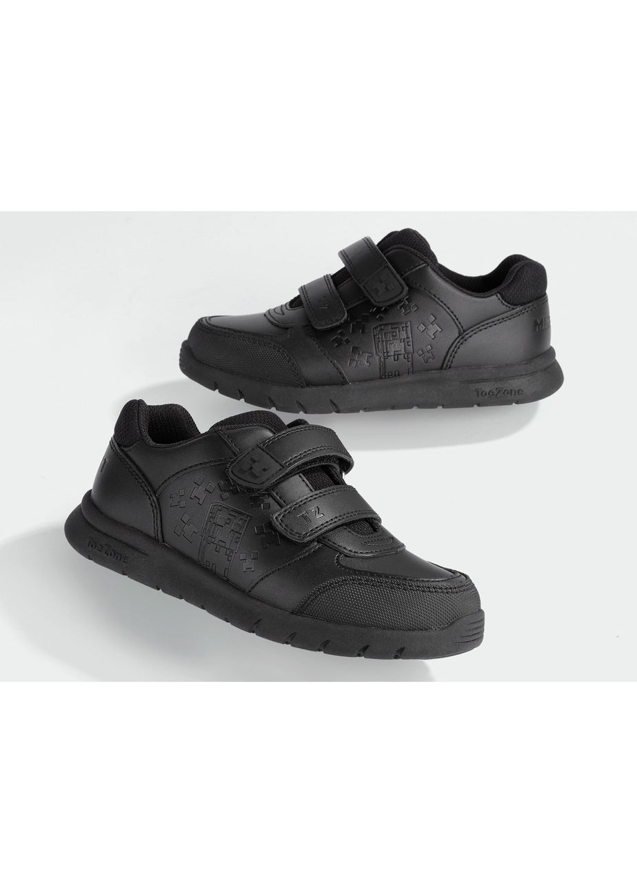 ToeZone Boys Black Minecraft Rip Tape School Shoe