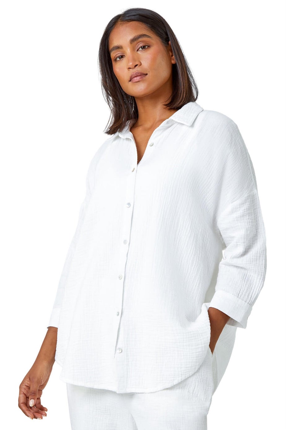 Roman Ivory Cotton Textured Button Shirt
