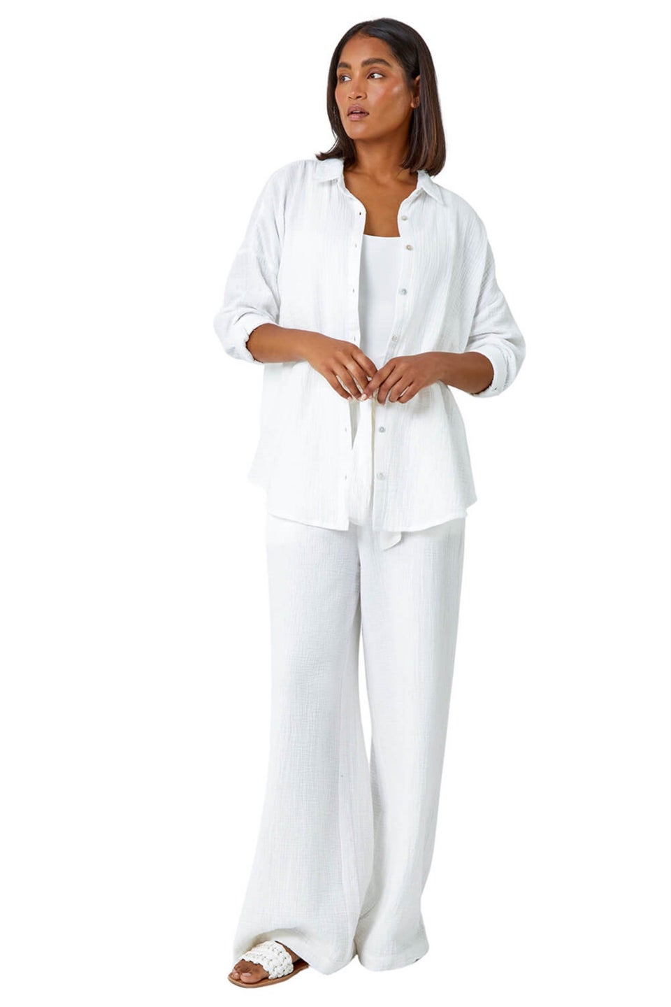 Roman Ivory Cotton Textured Button Shirt