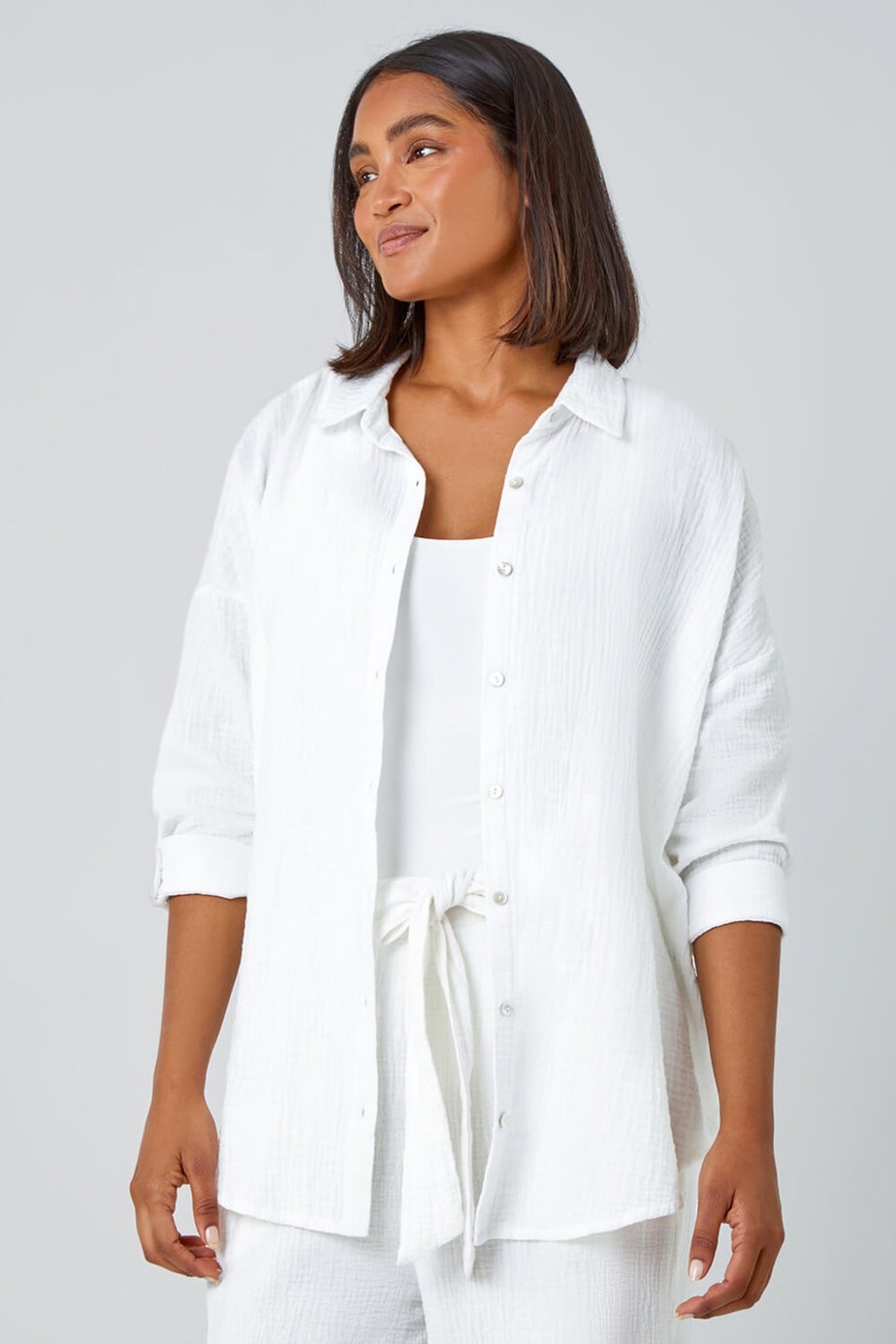 Roman Ivory Cotton Textured Button Shirt