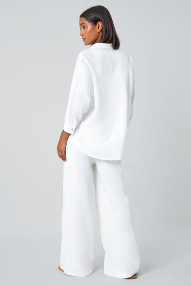 Roman Ivory Cotton Textured Button Shirt