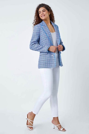 Roman Blue Frayed Edge Boucle Check Jacket