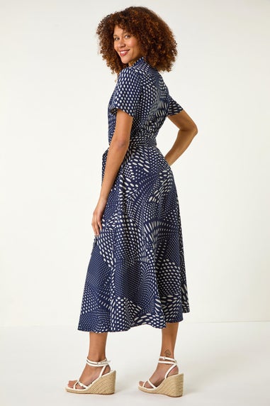 Roman Navy Spot Print Shirt Midi Dress