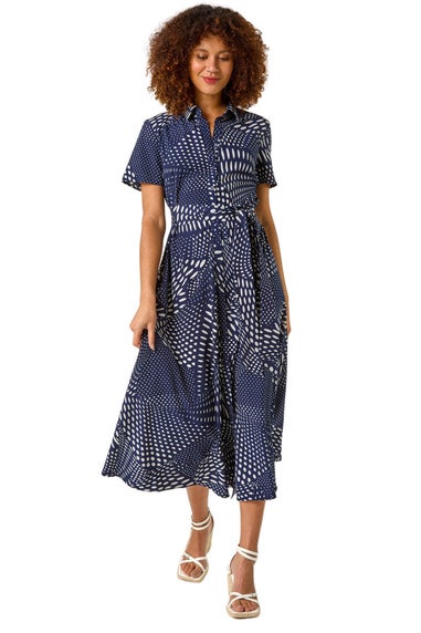 Roman Navy Spot Print Shirt Midi Dress