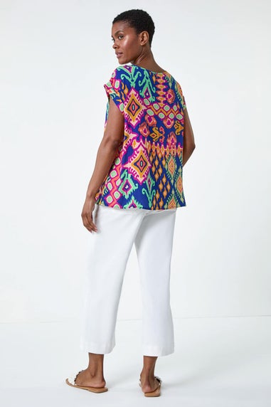 Roman Blue Aztec Print Short Sleeve Top