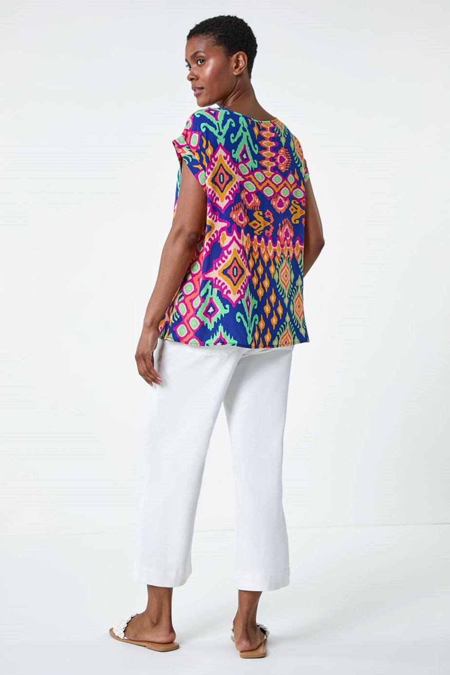 Roman Blue Aztec Print Short Sleeve Top