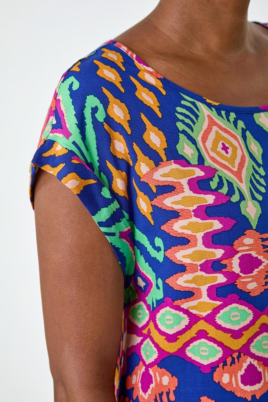 Roman Blue Aztec Print Short Sleeve Top