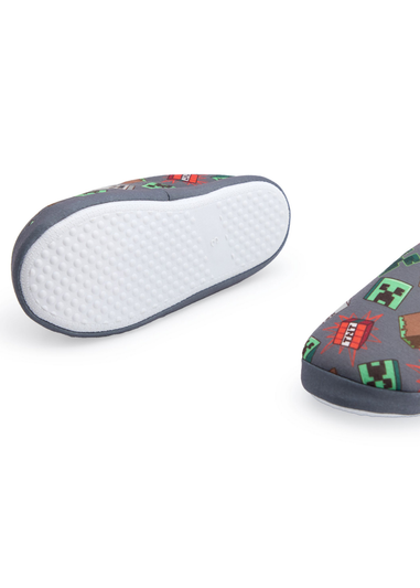Minecraft Kids Grey Character AOP Slip On Loafer Slippers (11 Younger - 5 Older)