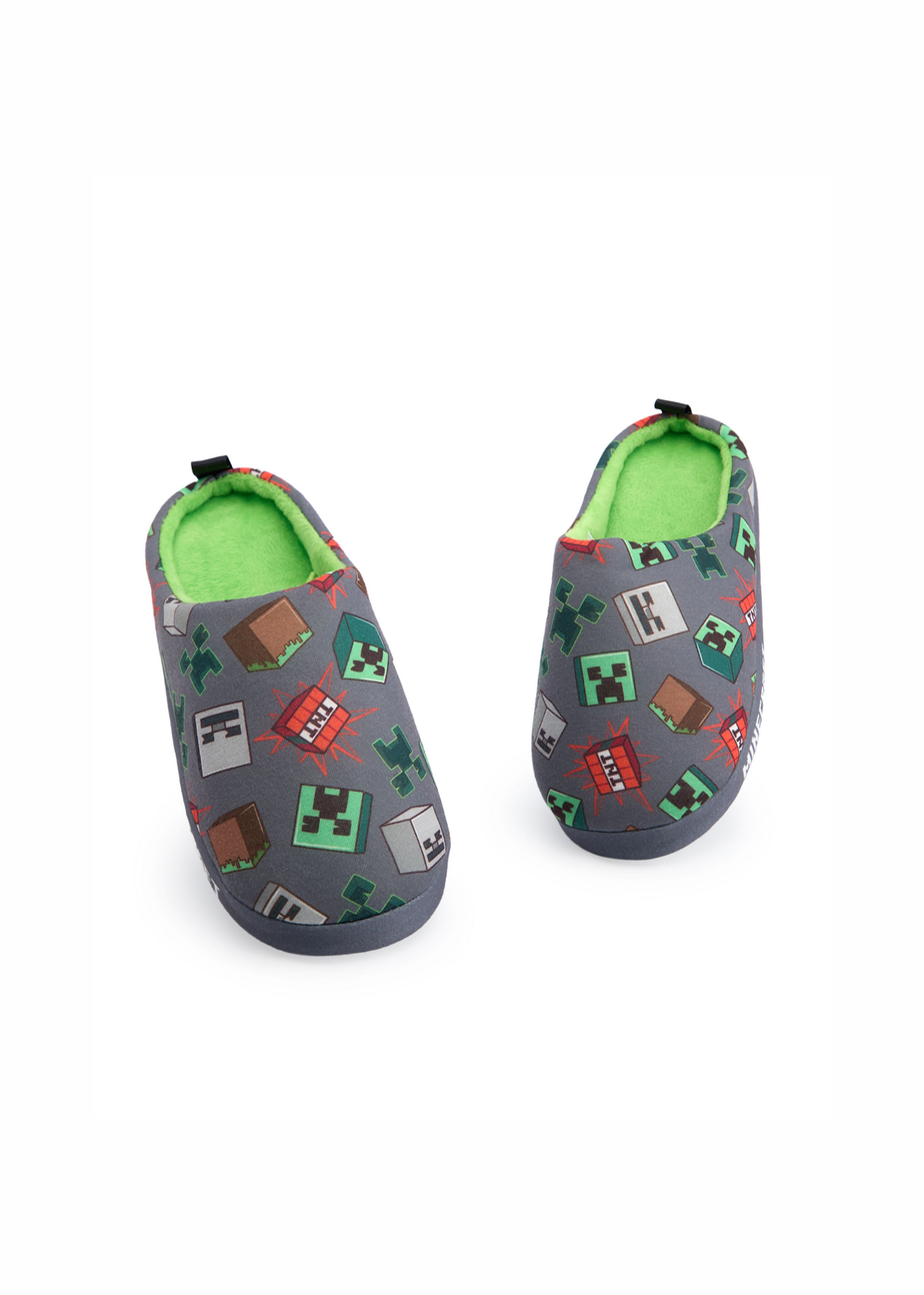 Minecraft Kids Grey Character AOP Slip On Loafer Slippers (11 Younger - 5 Older)