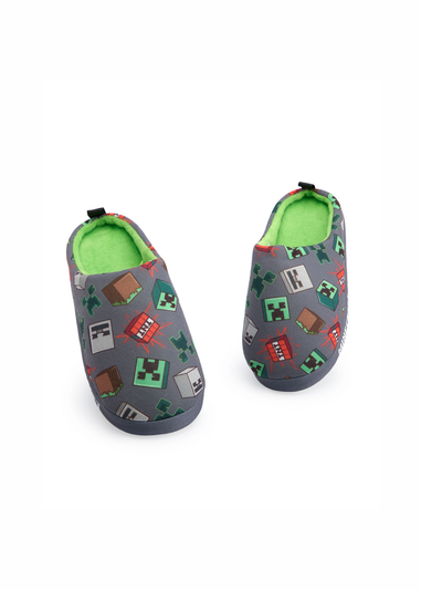 Minecraft Kids Grey Character AOP Slip On Loafer Slippers (11 Younger - 5 Older)