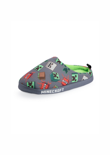 Minecraft Kids Grey Character AOP Slip On Loafer Slippers (11 Younger - 5 Older)