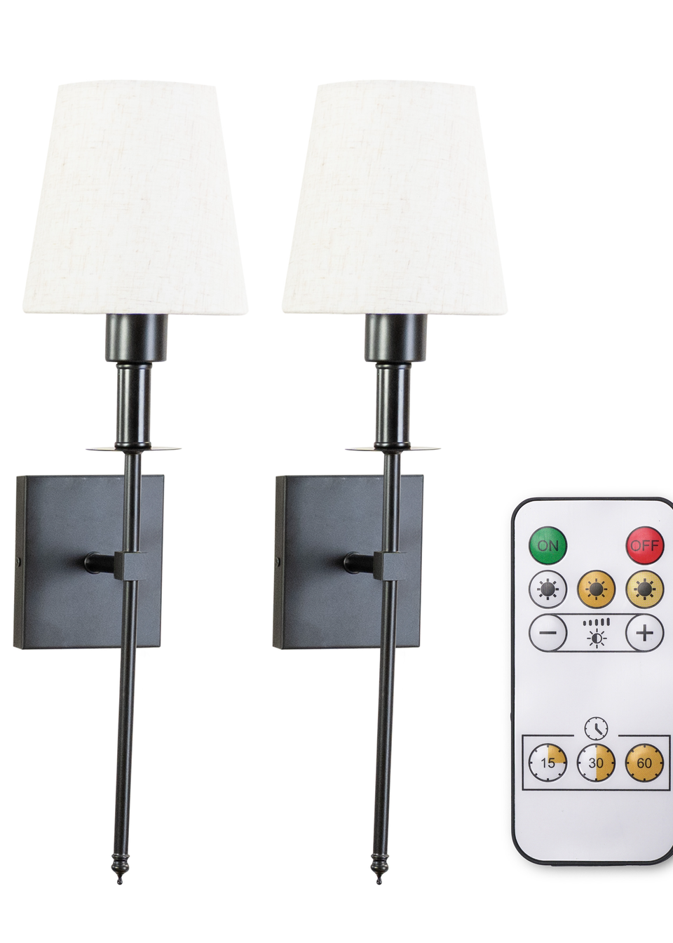 ValueLights Pair of Dimmable Black Wall Lights with Cream Shades Integrated LED (58cm x 19cm x 19cm)