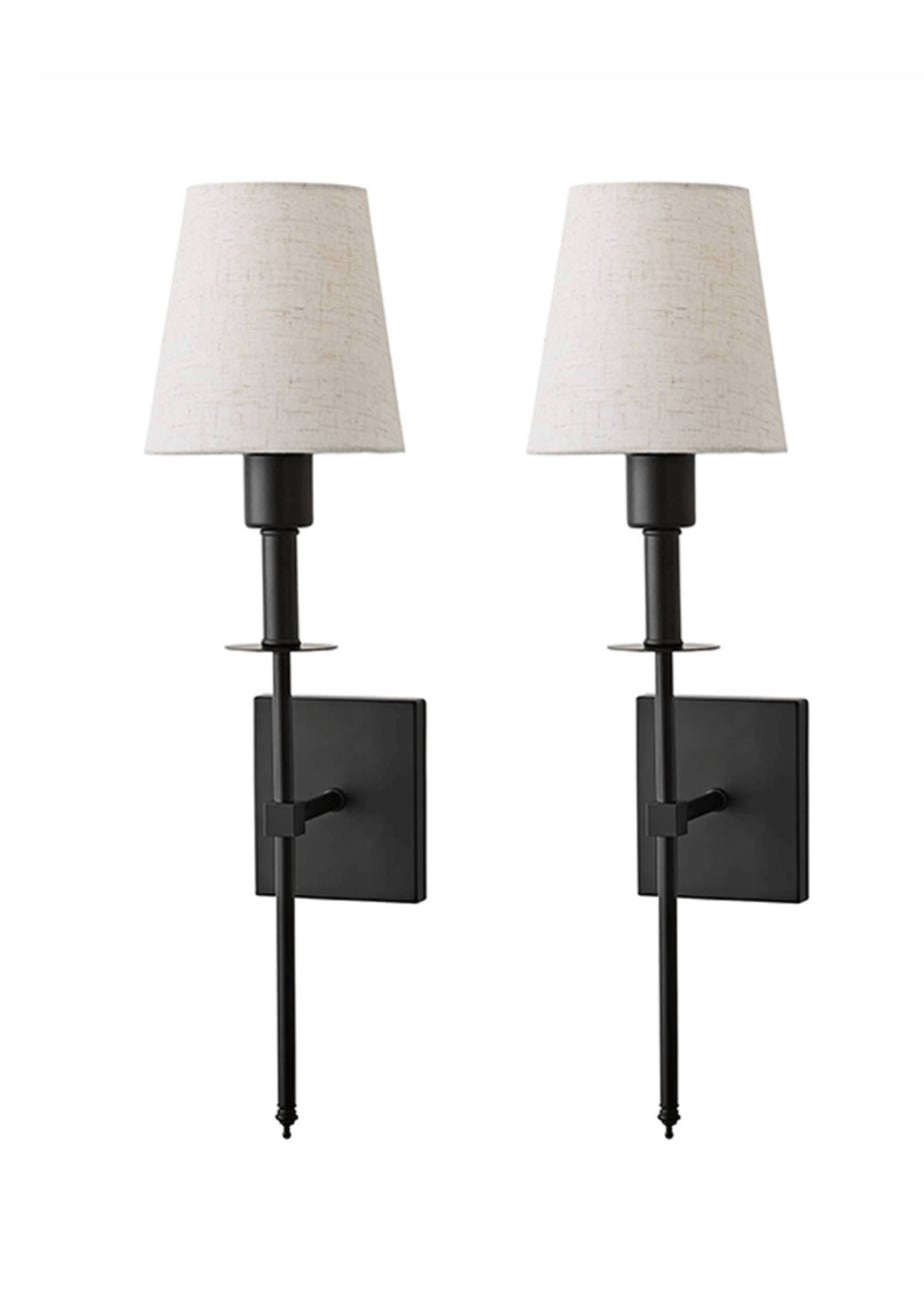 ValueLights Pair of Kincaid Rechargeable Black Wall Lights with Cream Shades