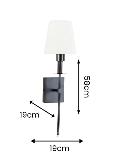 ValueLights Pair of Dimmable Black Wall Lights with Cream Shades Integrated LED (58cm x 19cm x 19cm)