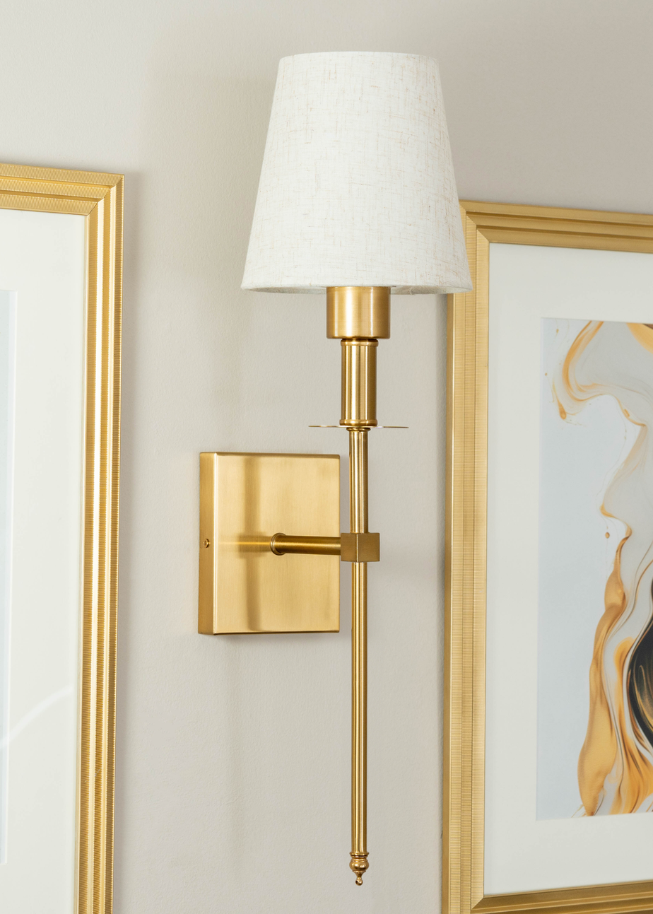 ValueLights Pair of Gold Wall Lights with Cream Shades Integrated LED (58cm x 19cm x 19cm)
