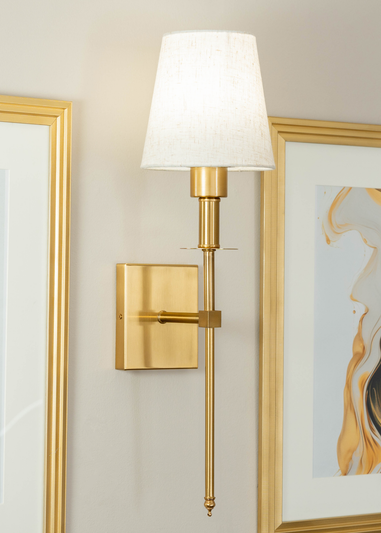 ValueLights Pair of Gold Wall Lights with Cream Shades Integrated LED (58cm x 19cm x 19cm)