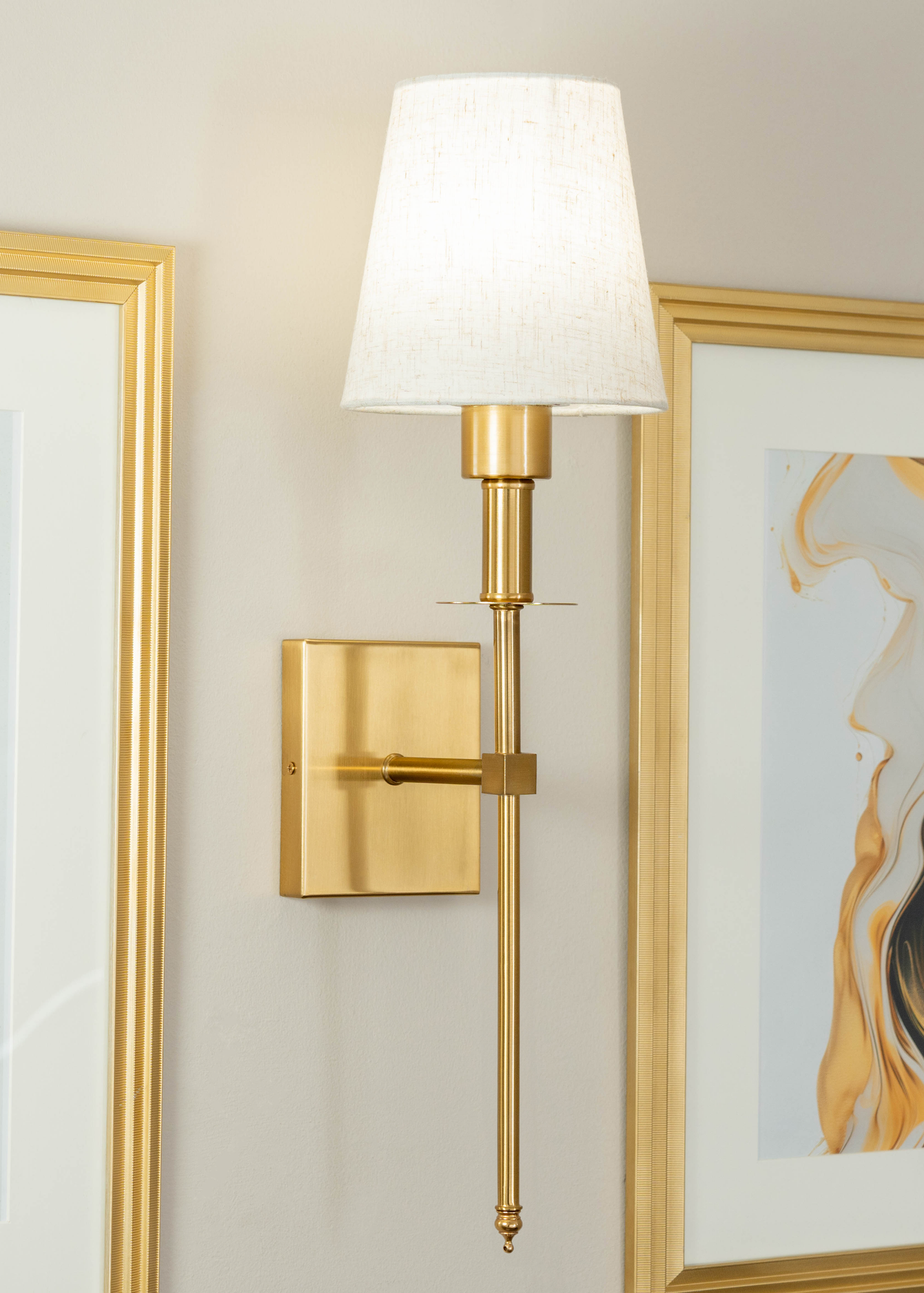 ValueLights Pair of Gold Wall Lights with Cream Shades Integrated LED (58cm x 19cm x 19cm)