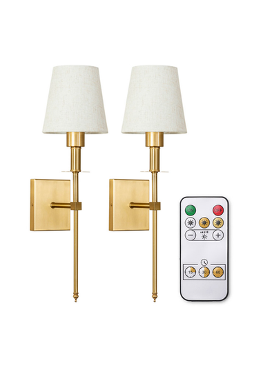 ValueLights Pair of Gold Wall Lights with Cream Shades Integrated LED (58cm x 19cm x 19cm)