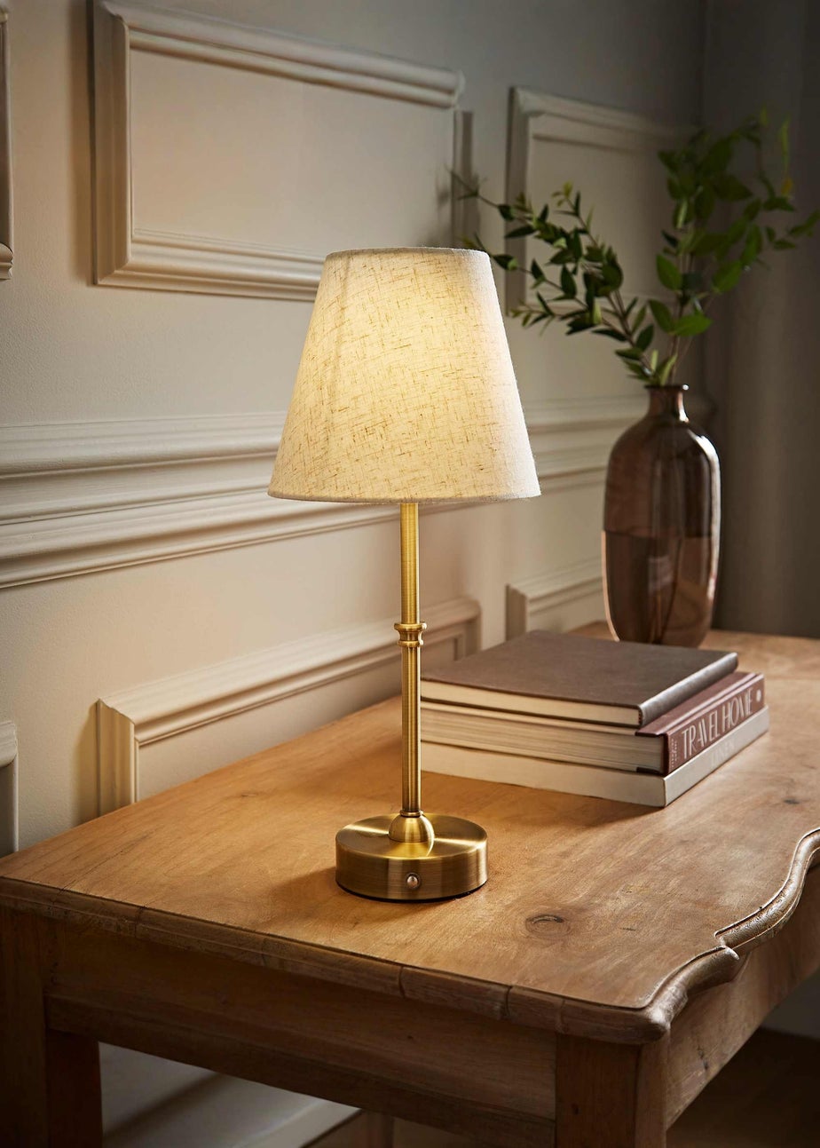 ValueLights Lowe Antique Brass LED Rechargeable Table Lamp Light
