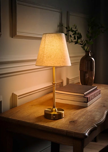 ValueLights Lowe Antique Brass LED Rechargeable Table Lamp Light