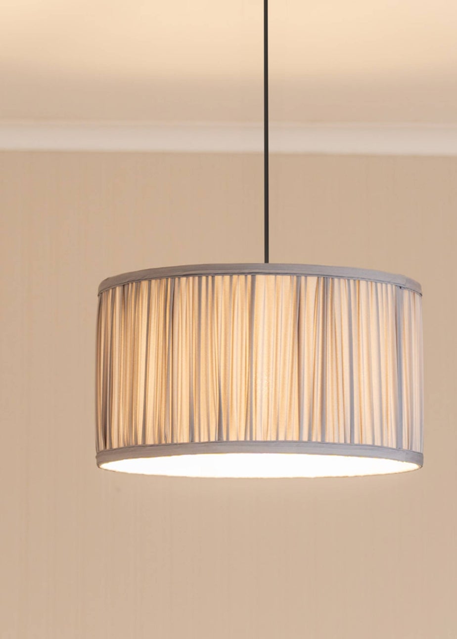 ValueLights Large Jess Fabric Faux Silk Blue Drum Ceiling Pendant Shade