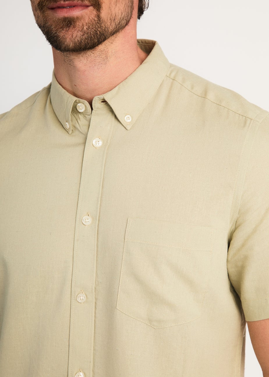 French Connection Green Linen Blend Short Sleeve Chest Pocket Shirt