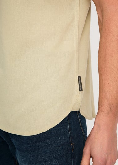 French Connection Green Linen Blend Short Sleeve Chest Pocket Shirt