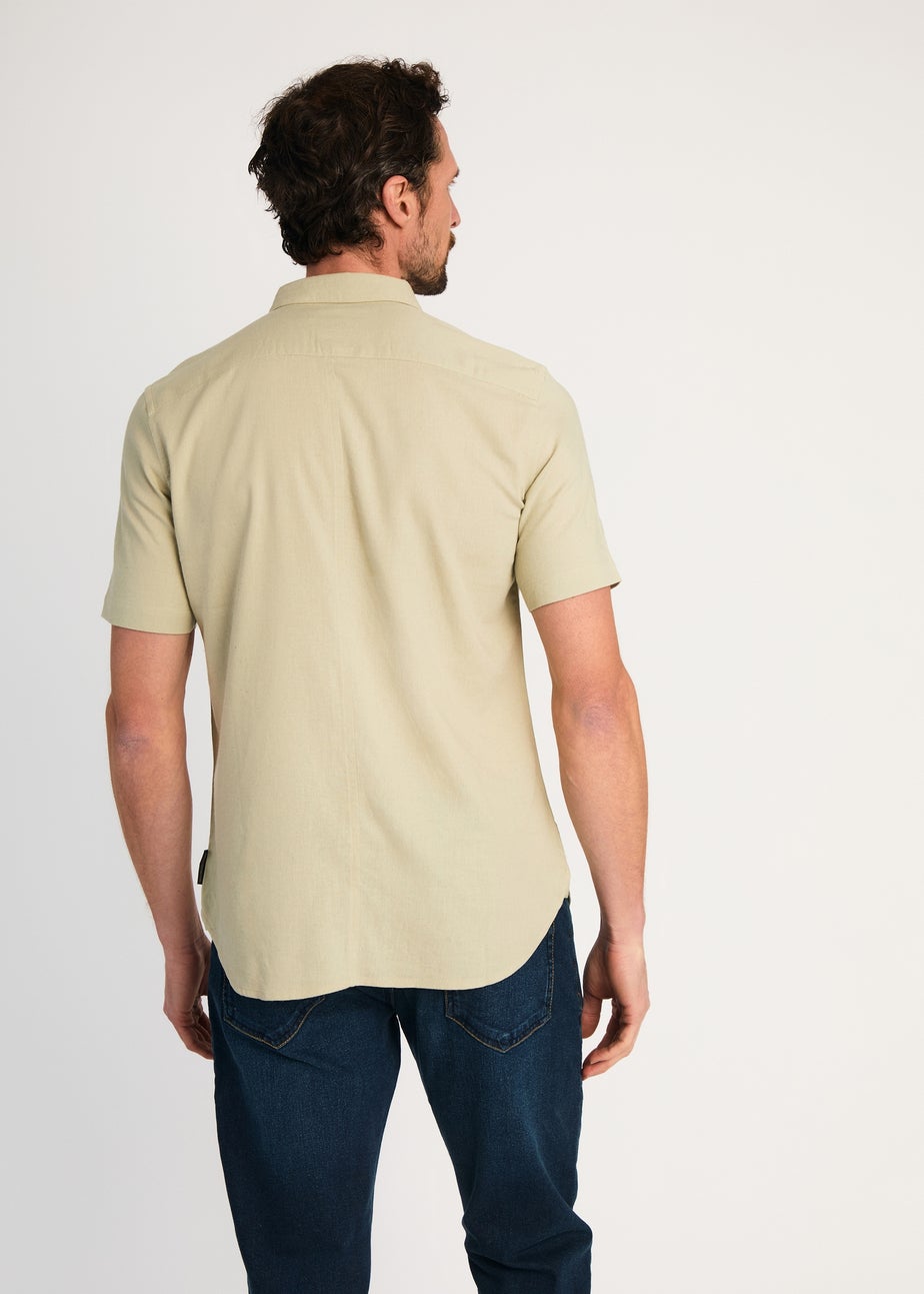 French Connection Green Linen Blend Short Sleeve Chest Pocket Shirt