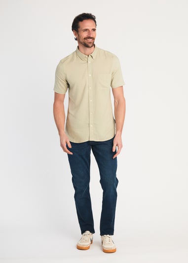 French Connection Green Linen Blend Short Sleeve Chest Pocket Shirt