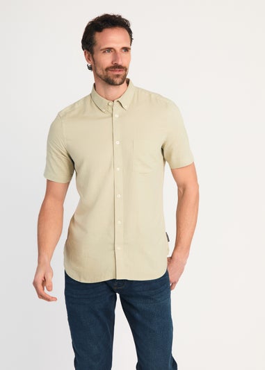 French Connection Green Linen Blend Short Sleeve Chest Pocket Shirt