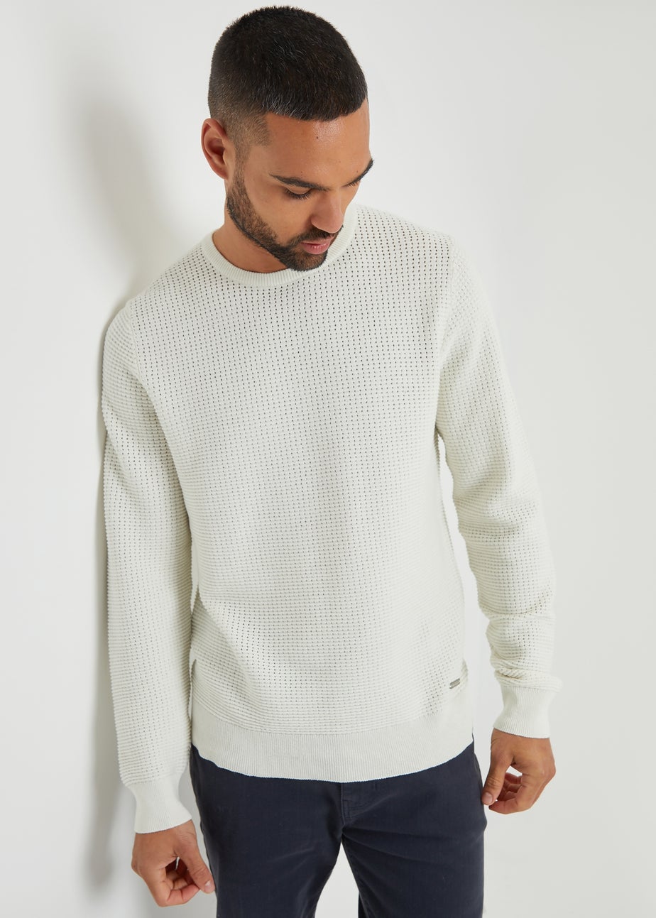 Threadbare Natural Crochet Knit Crew Neck Jumper