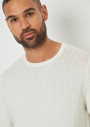 Threadbare Natural Crochet Knit Crew Neck Jumper