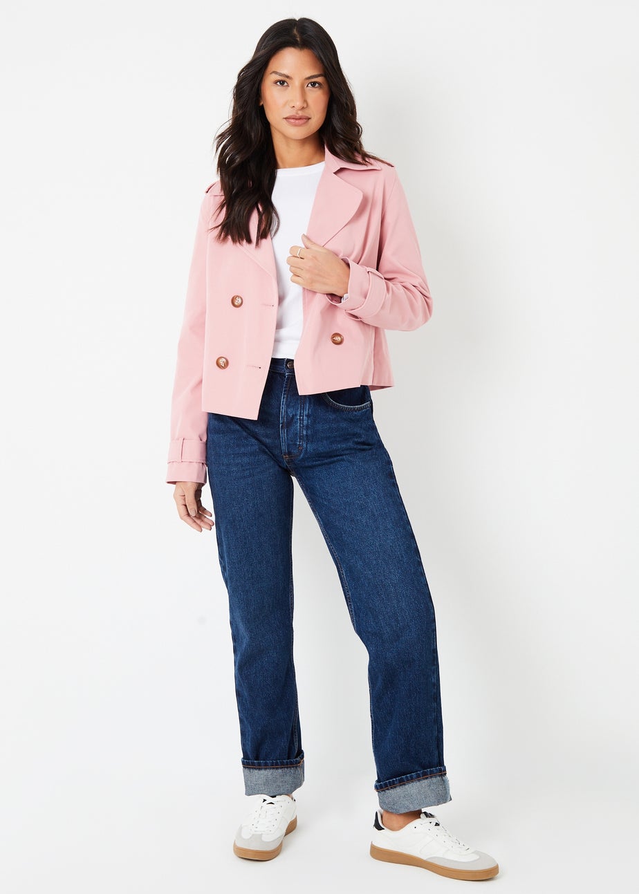 Threadbare Pink Double Breasted Cropped Trench Coat