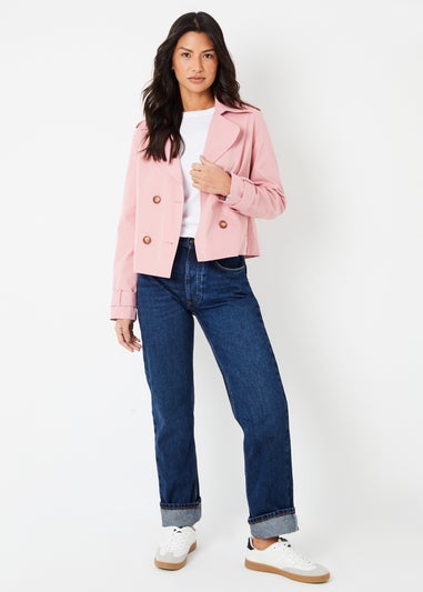 Threadbare Pink Double Breasted Cropped Trench Coat