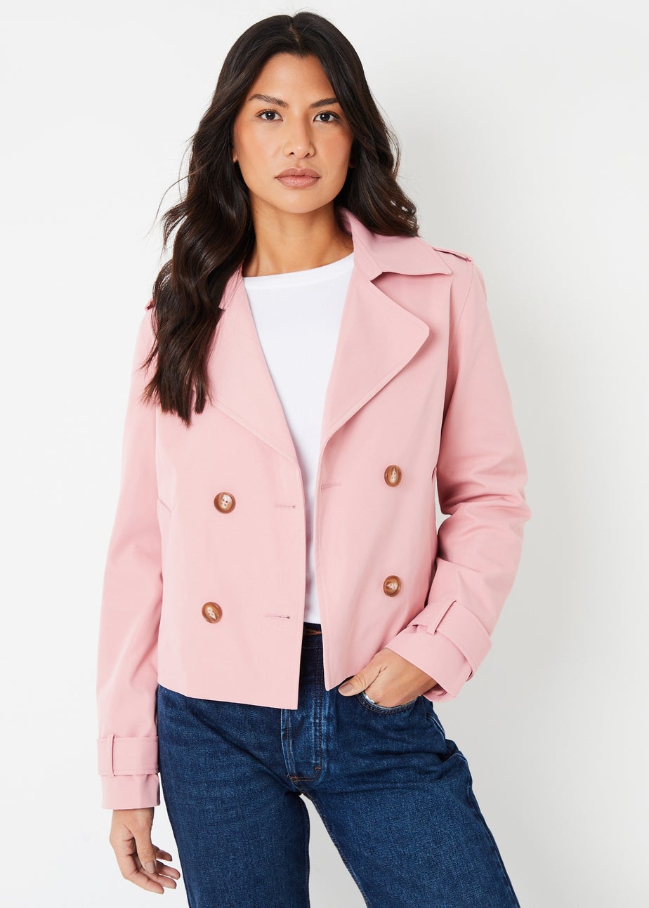 Threadbare Pink Double Breasted Cropped Trench Coat