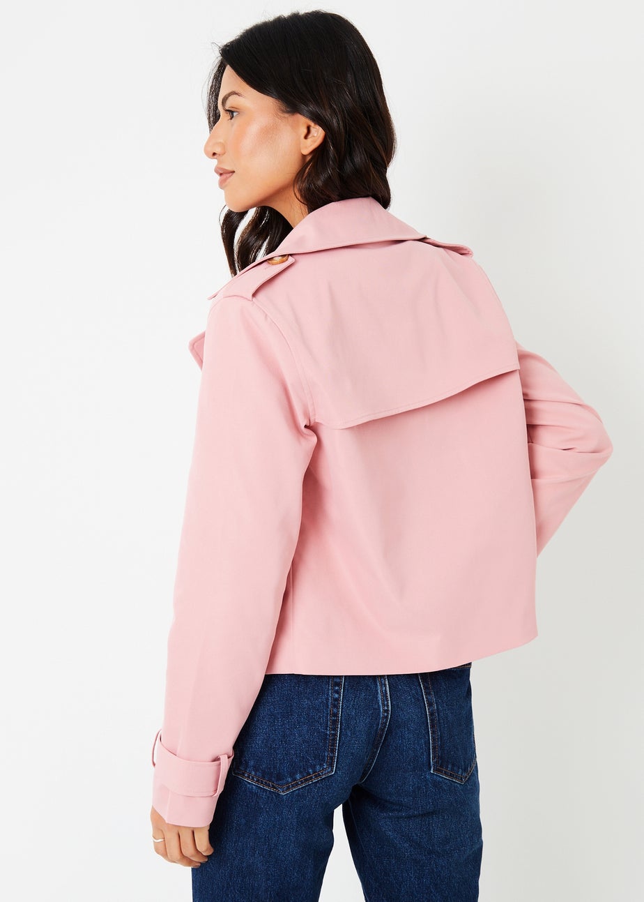 Threadbare Pink Double Breasted Cropped Trench Coat