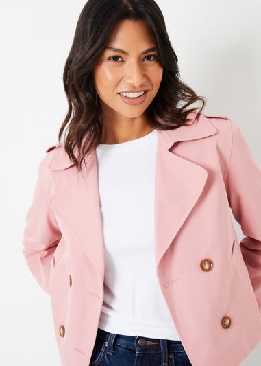 Threadbare Pink Double Breasted Cropped Trench Coat