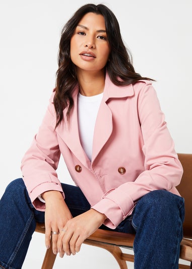 Threadbare Pink Double Breasted Cropped Trench Coat