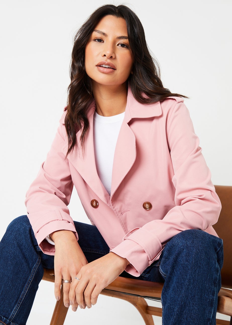 Threadbare Pink Double Breasted Cropped Trench Coat